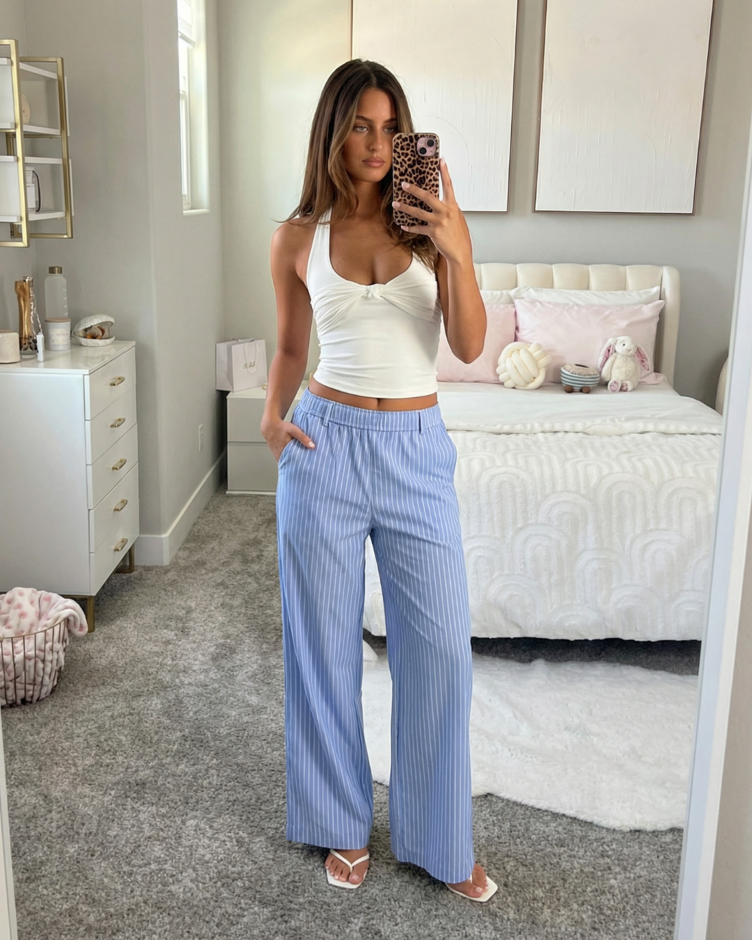 Axel | Wide Leg Striped Blue Trousers High Waisted