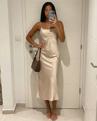 India | Cowl Neck Satin Midi Slip Dress