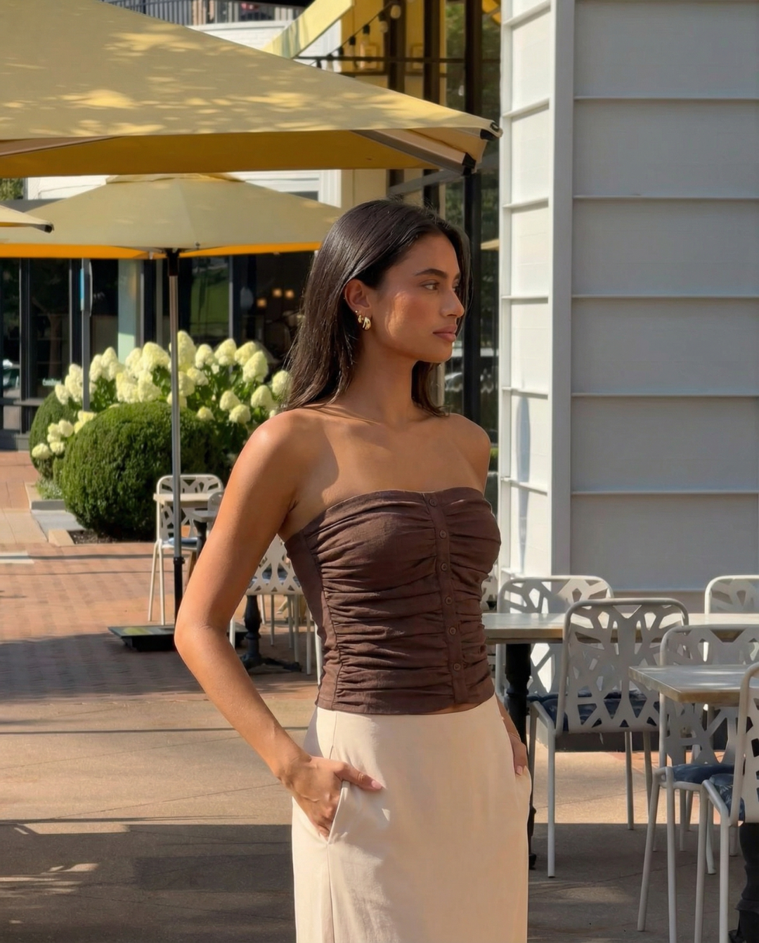 Nicole | Ruched Button Bandeau Top
