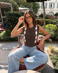 Robyn | Cropped Argyle Button-Front Knit Vest