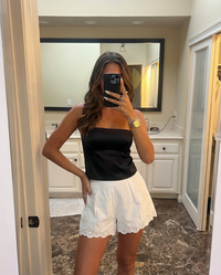 Sophie | Broderie Anglaise Scallop Hem A-Line Linen Shorts