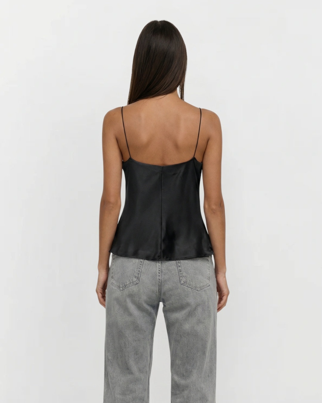 Mira | Satin Cami Top Black V Neck Corset Sleeveless Fitted