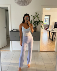 India | Chevron Knit Drawstring Wide-Leg Open-Knit Trousers in Light Blue