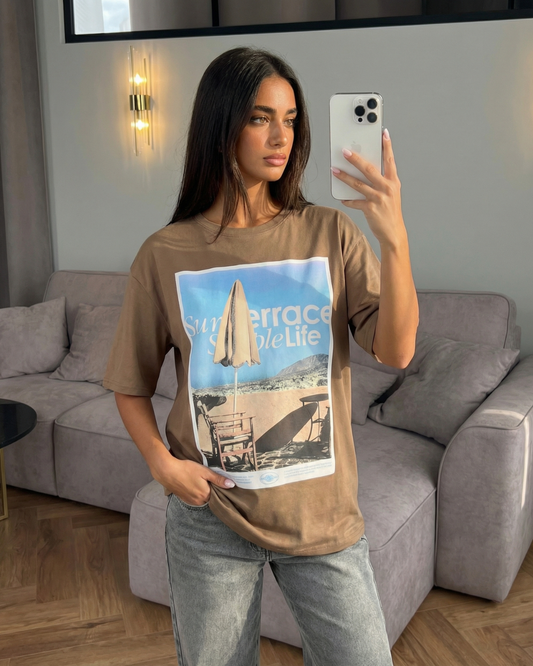 Noa | Casual Oversized Graphic T Shirt Brown