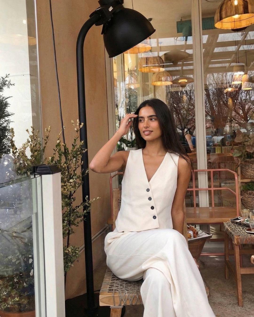 Veda | Elegant Tailored Co Ord Set Cream Wide Leg