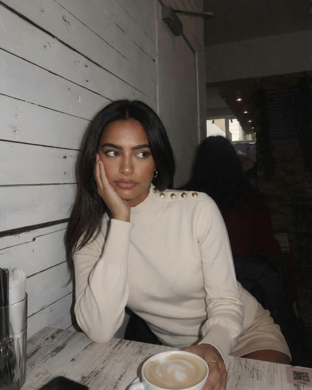 Sophie | Mock Neck Gold Shoulder Button Puff Shoulder Ribbed Fitted Knit Top