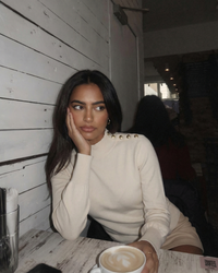 Sophie | Mock Neck Gold Shoulder Button Puff Shoulder Ribbed Fitted Knit Top