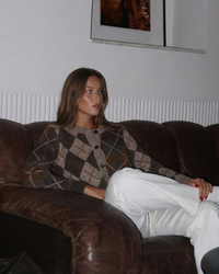 Ivy | Argyle Pattern Crew Neck Button Front Ribbed Trim Cropped Knit Cardigan