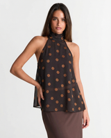 Nancy | Polka Dot Chiffon Halter Neck Top