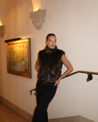 Harriet | Brown Faux Fur Zip-Up Funnel Neck Vest