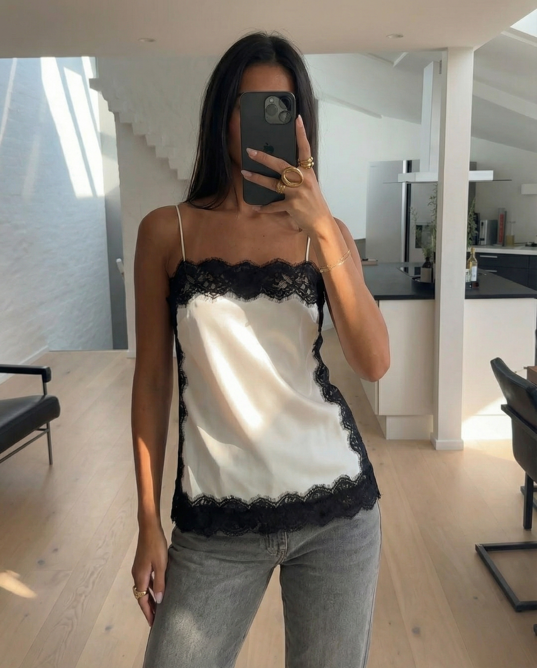 Evelyn | Lace Trim Satin Cami Top