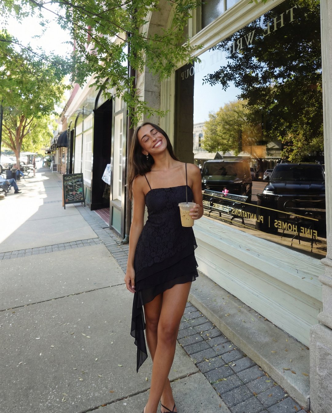 Viola | Elegant Asymmetric Lace Top Black Cami Sleeveless Square Neck