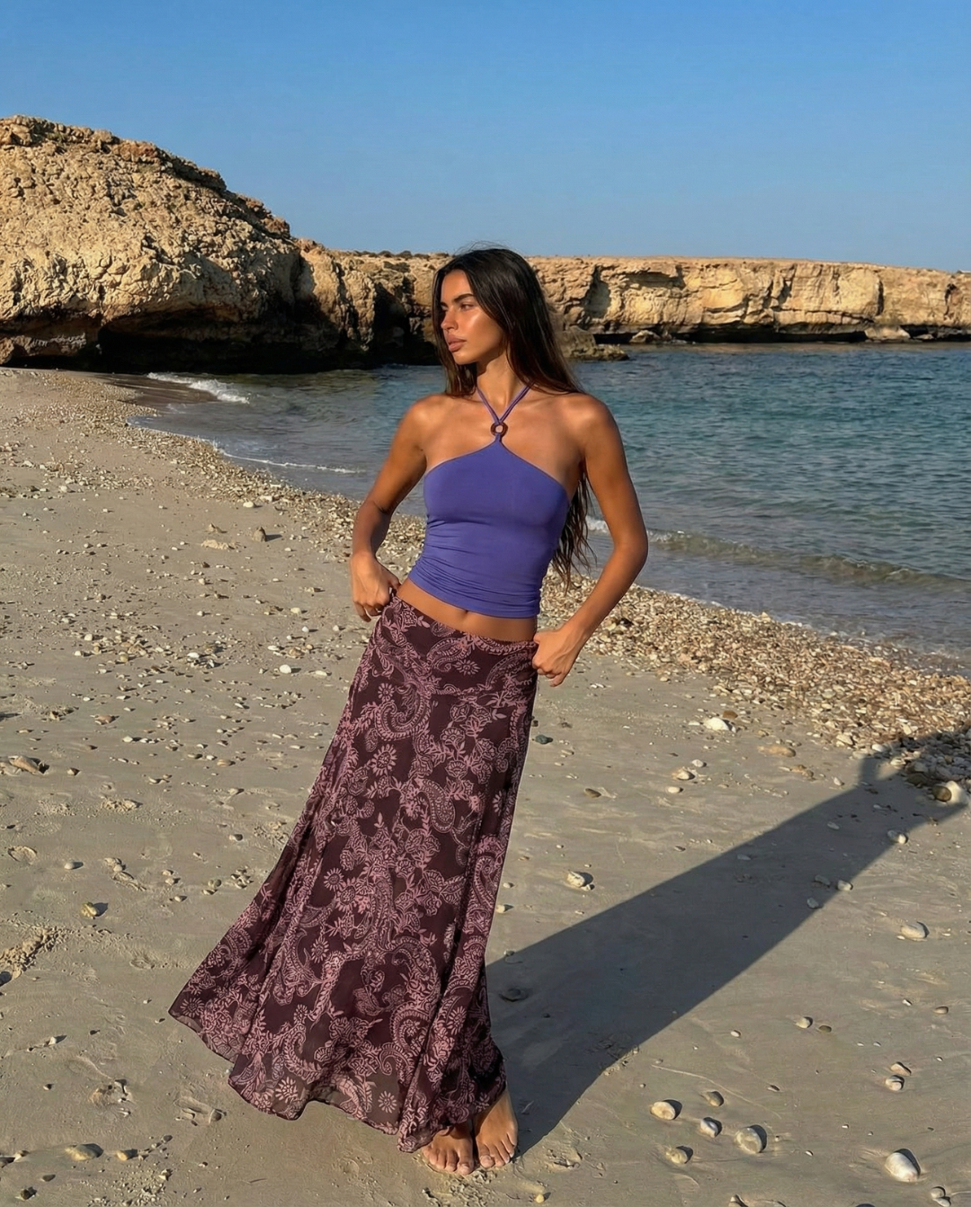 Wren | Printed Maxi Skirt Brown Paisley Flowy Chiffon