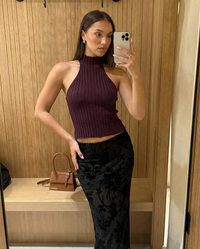 Cleo | Ribbed Knit Mock Halter Neck Crop Top