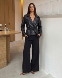 Holly | Cropped Faux Leather Trench Coat