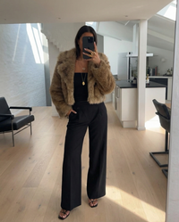 Georgia | Brown Faux Fur Lapel Cropped Jacket