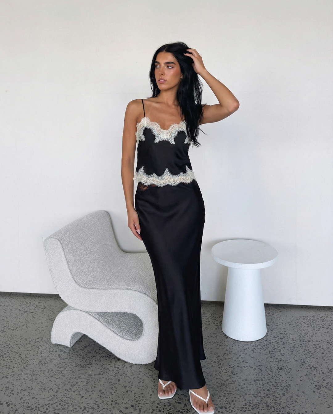 Alexandra | Satin Lace Trim Spaghetti Strap Cami Top