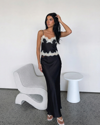 Alexandra | Satin Lace Trim Spaghetti Strap Cami Top