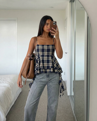 Lydia | Plaid Ruffled Peplum Cami Top