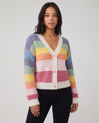 Antonia | Women's Pink Striped V-Neck Cardigan
