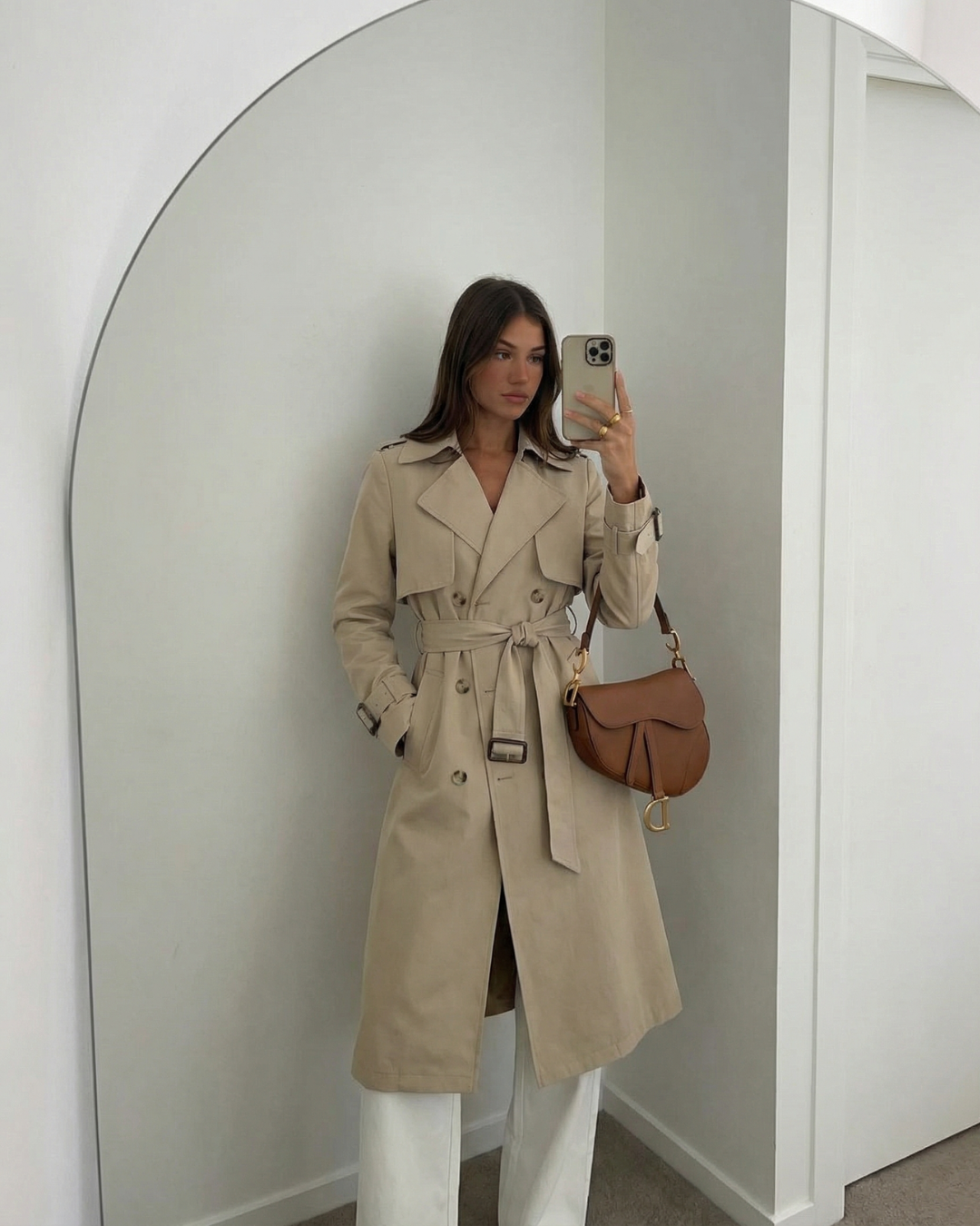 Thea | Belted Trench Coat Cream Long Double Breasted