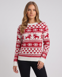 Morgane | Women's Long Sleeve Christmas Jumper White and Red