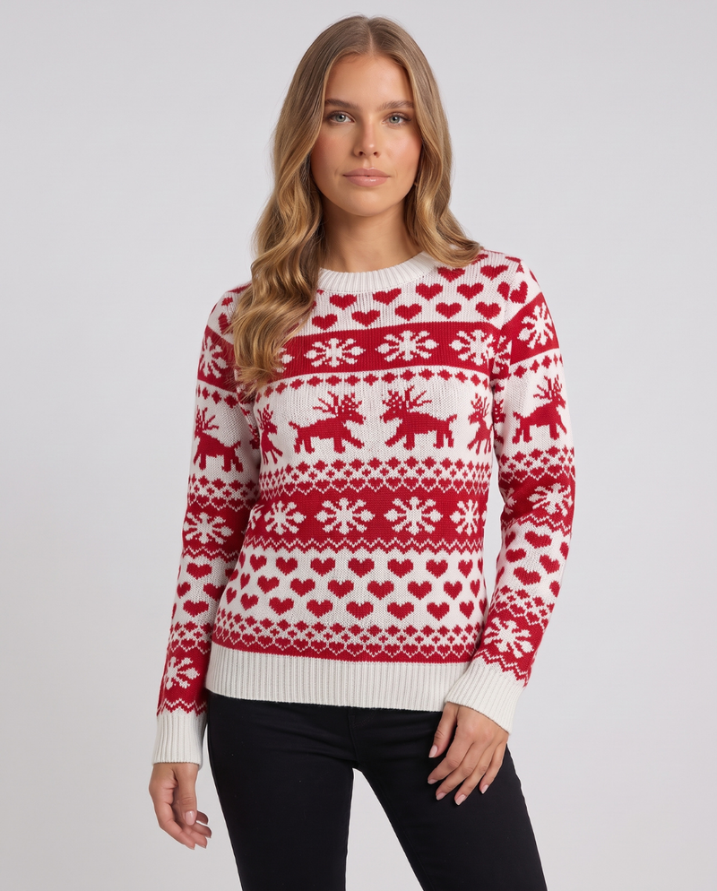 Morgane | Women's Long Sleeve Christmas Jumper White and Red
