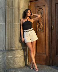 Megan | Paperbag Waist Cotton Shorts with Contrast Belt