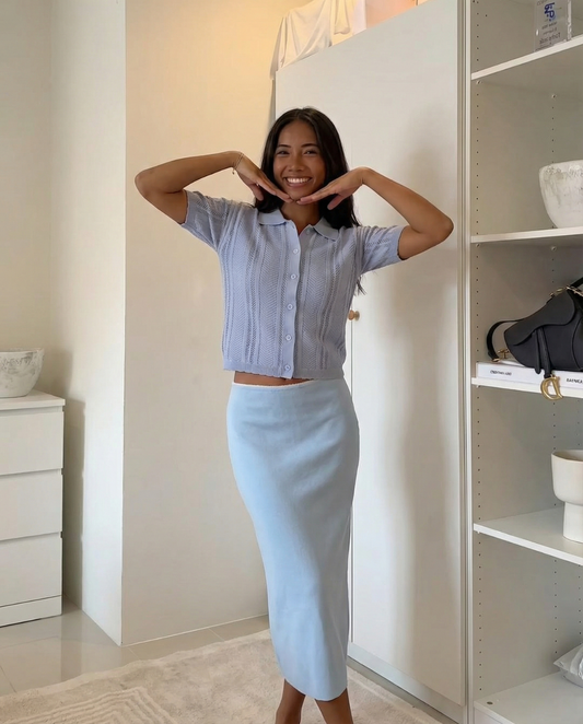 Florence | Delicate Textured Knit Short Sleeve Polo Top