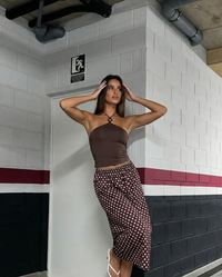 Verity | Polka Dot Gathered Waist A-Line Midi Skirt