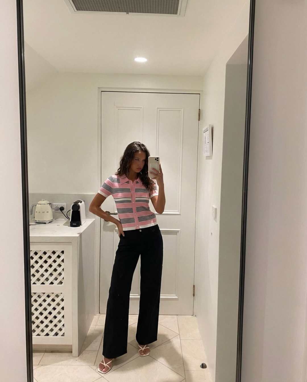 Zara | Striped Polo Knit Crop Top in Blue & Pink