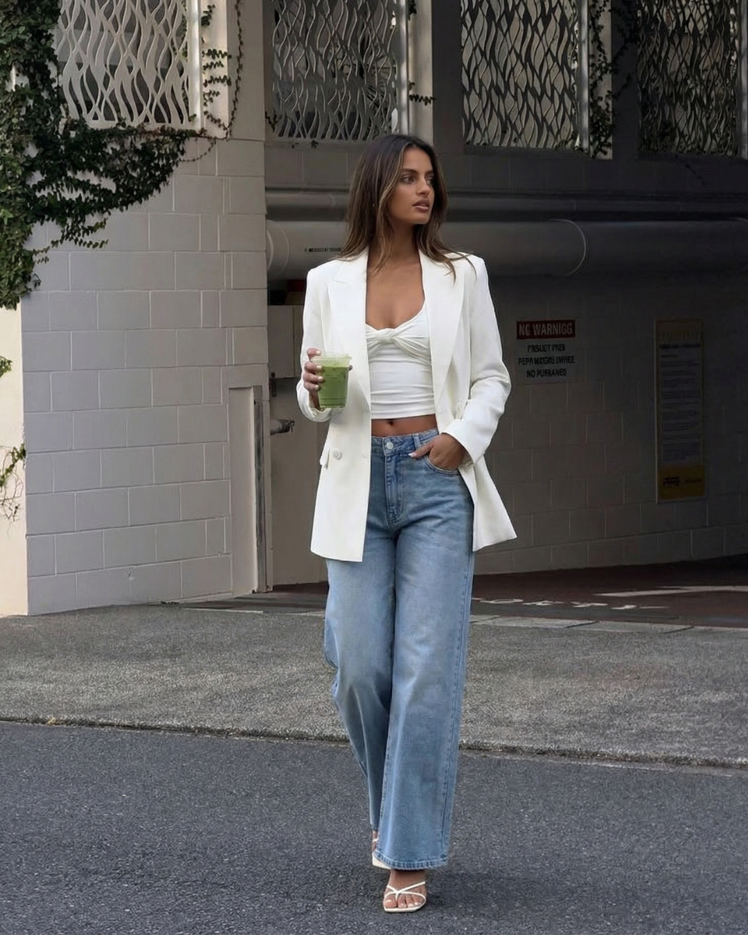 Faye | Structured Double Breasted White Blazer