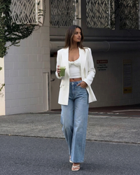 Faye | Structured Double Breasted White Blazer