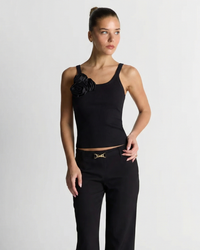 Eloise | Fabric Rose Ribbed Knit Scoop Neck Tank Top