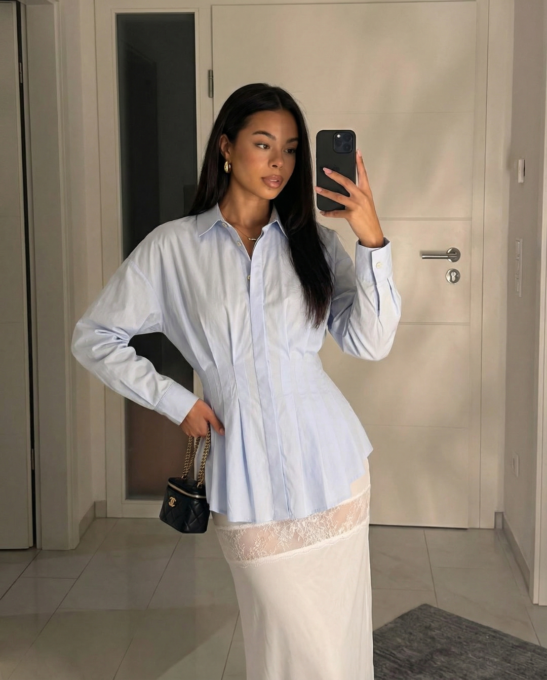 Alicia | Pleated Peplum Cotton Shirt