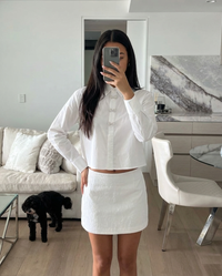 Ariella | Bow Button Cropped Cotton Shirt