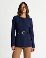 Zoe | Tailored Belted Collarless Blazer