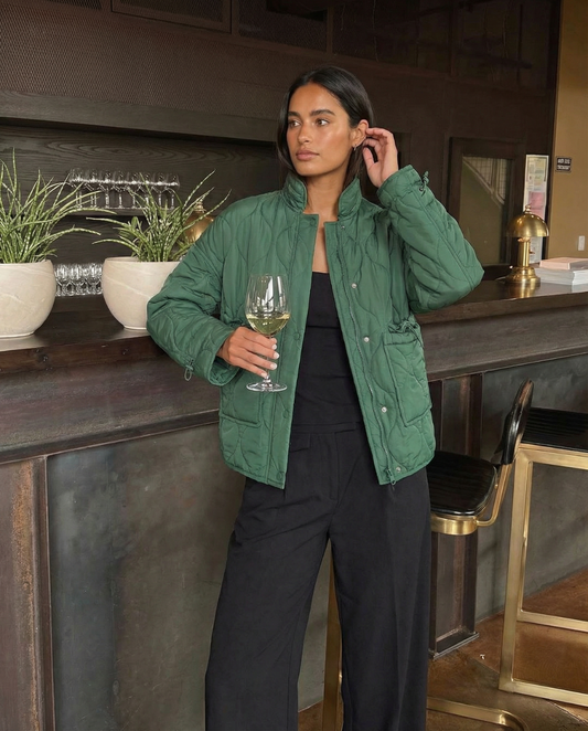 Luisa | Winter Oversized Green Quilted Jacket Padded Cropped