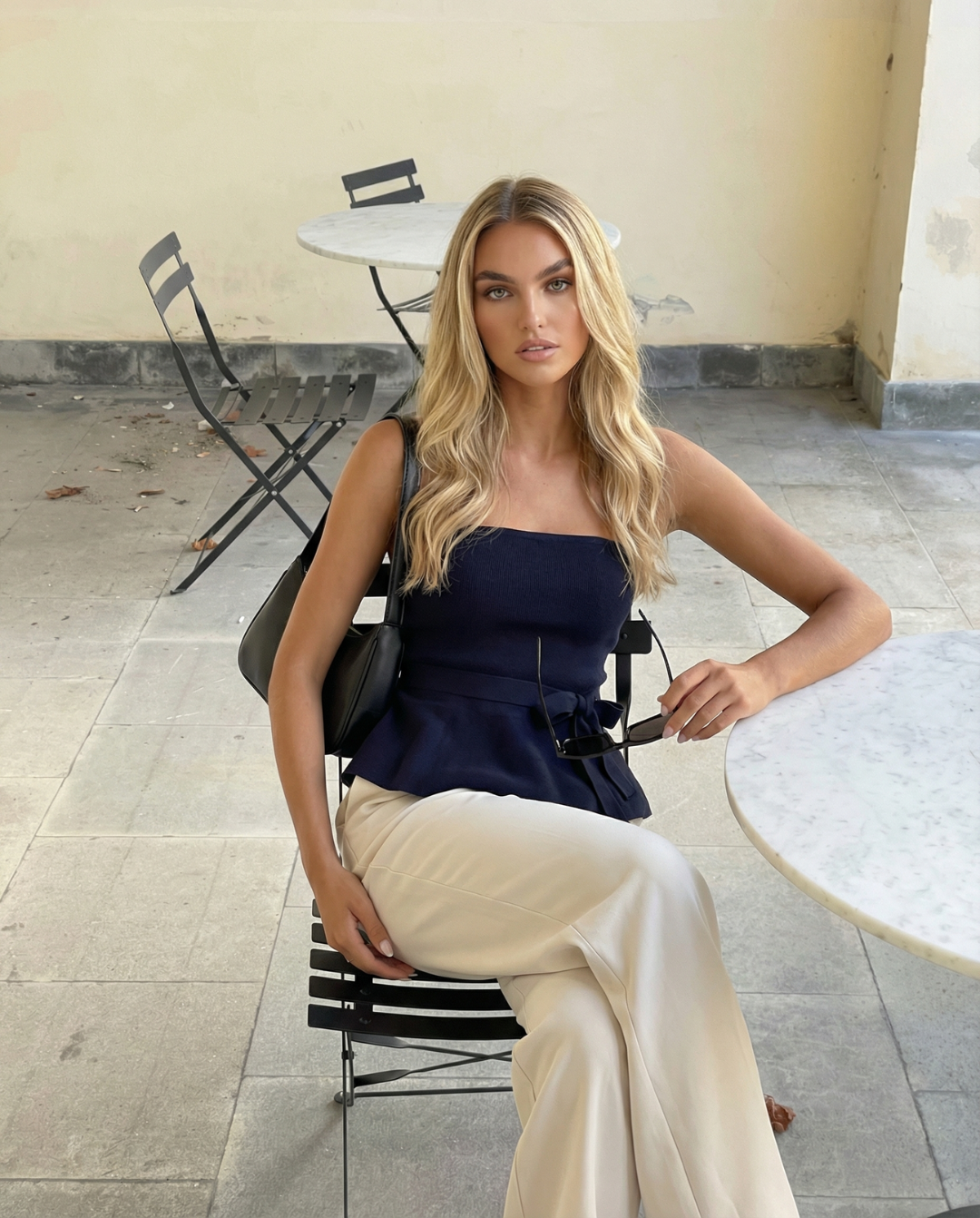 Adeline | Strapless Belted Peplum Jersey Top