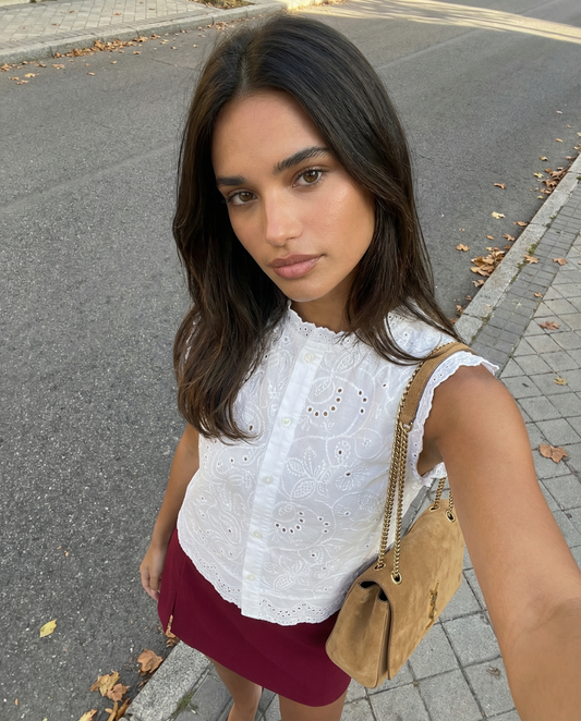 Rosa | Summer Lace Embroidered Sleeveless Cotton Vest White