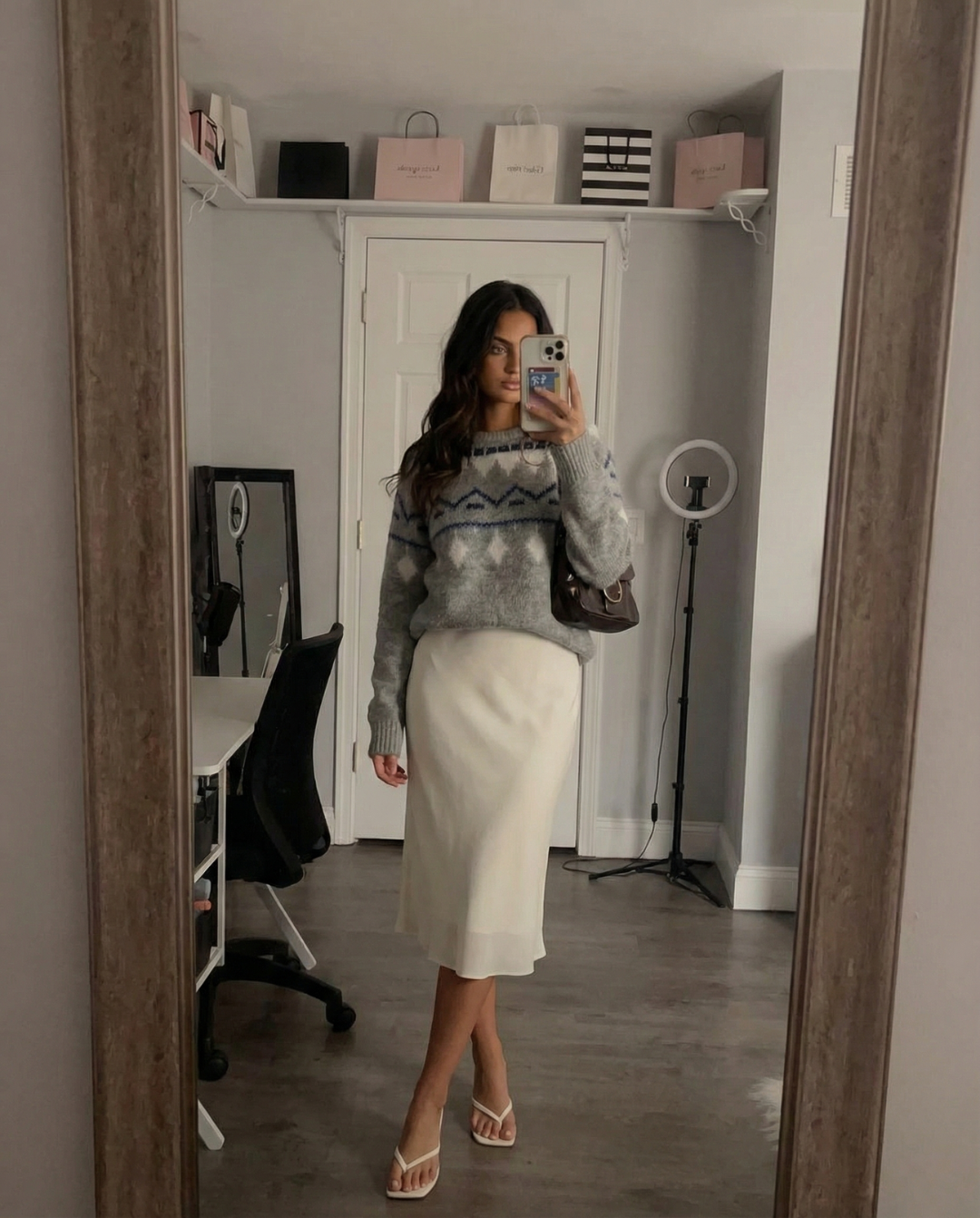 Maren | Cozy Fair Isle Crew Neck Sweater Gray Blue