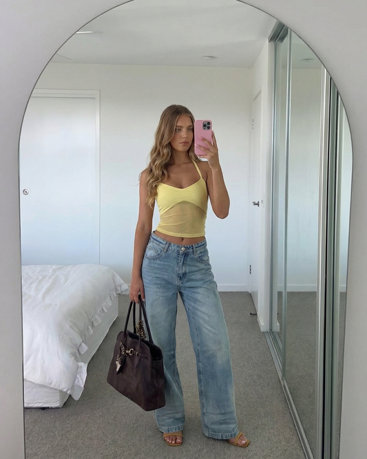 Bea | Wide Leg Jeans Light Blue High Waisted Vintage Faded