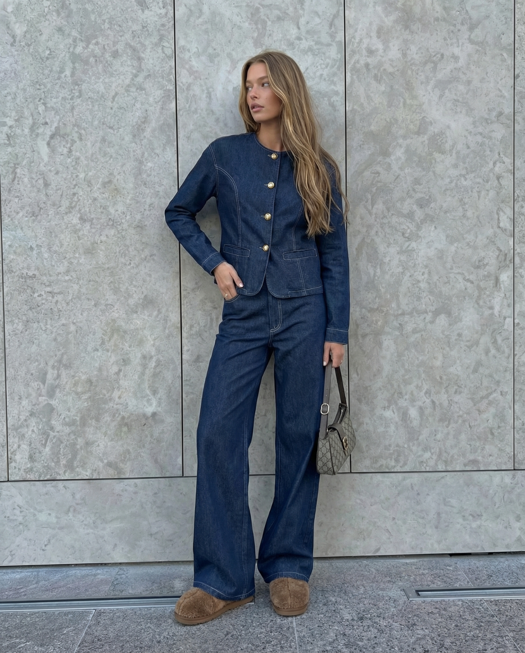 Lola | Dark Wash Denim Jacket Wide Leg Jeans Set