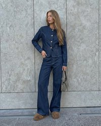 Lola | Dark Wash Denim Jacket Wide Leg Jeans Set
