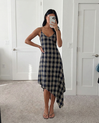 Cleo | Plaid Asymmetric Hem Midi Dress