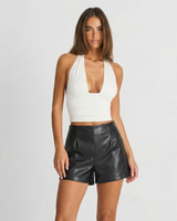 Kate | High-Waist Faux Leather Pleated Tailored Shorts