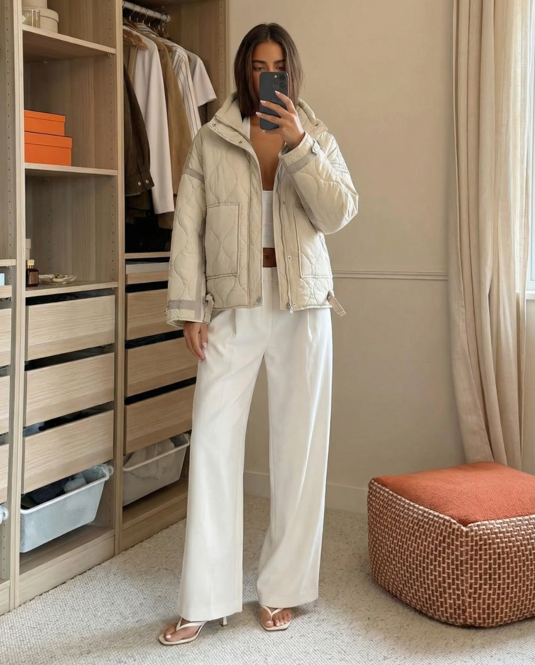 Liv | Winter Quilted Jacket Cream Padded Oversized Hooded