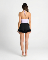 Cora | High-Waist Tailored Shorts with Faux Fur Hem Trim