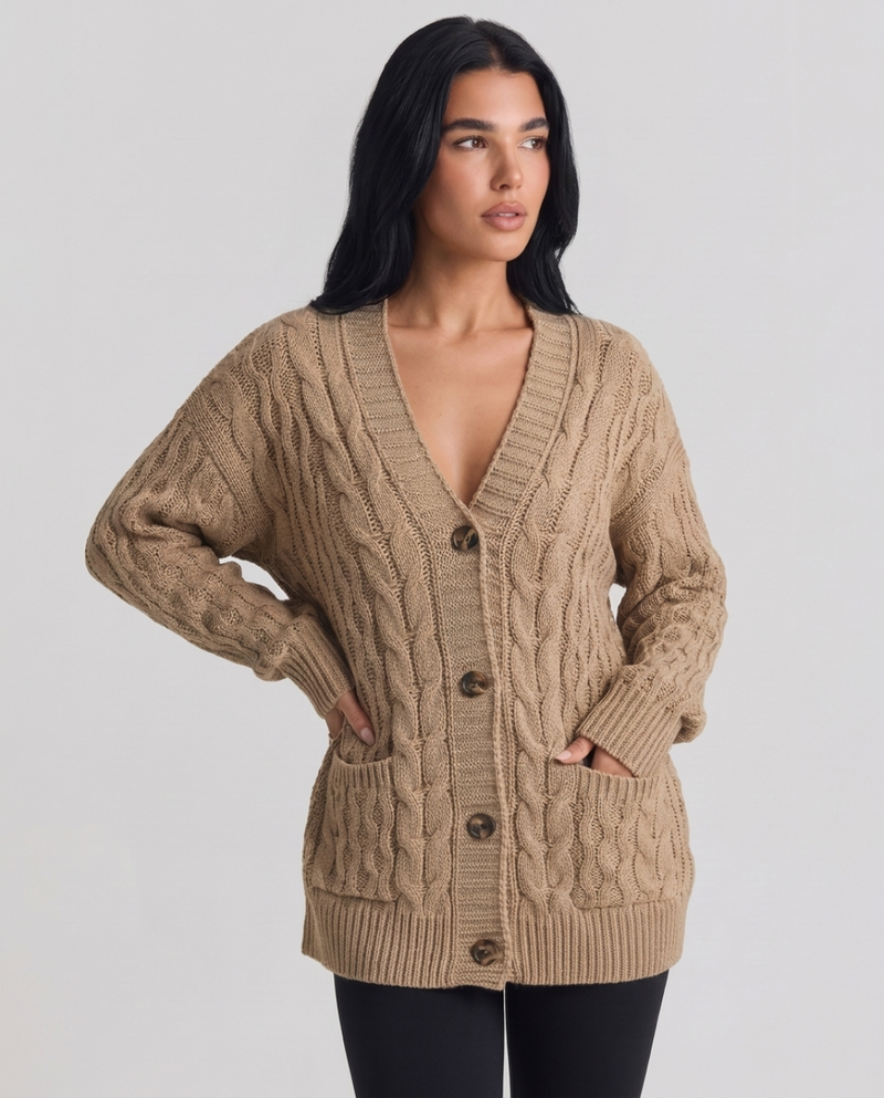 Regine | Women's Oversized Cable Knit Cardigan Khaki