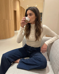 Ella | High Neck Side Ruching Long Sleeve Fitted Jersey Knit Top